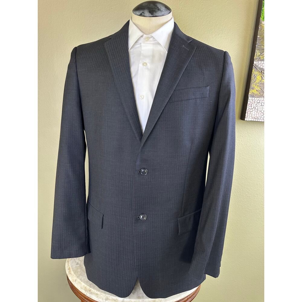 Calvin Klein 44L Men Blazer Dark Grey Sport Coat 2 Button 1 Vent pin stripe - Picture 2 of 14